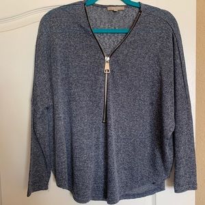 Blue long sleeve top with silver zip detail